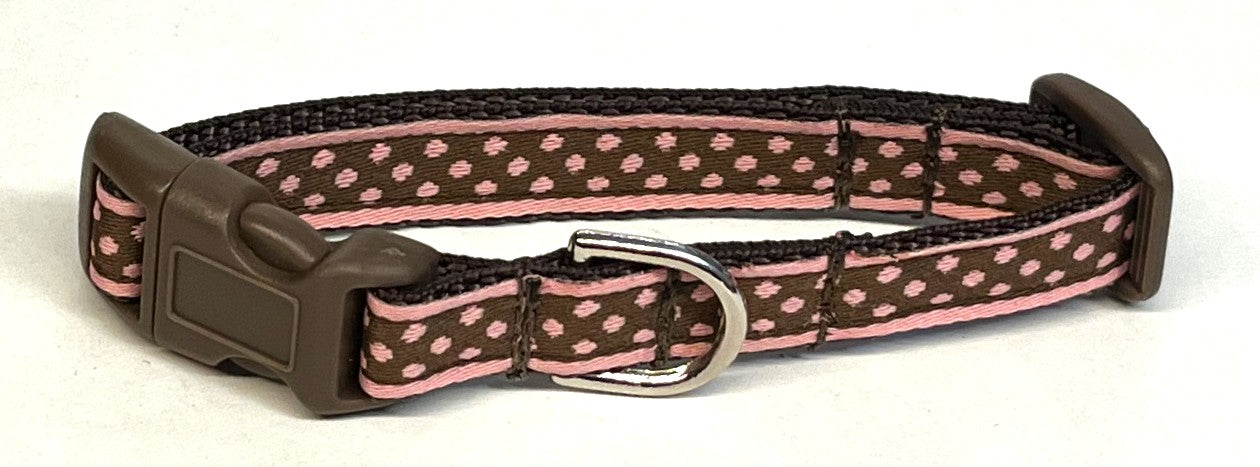 Brown with Pink Polka Dots Dog Collar 1/2