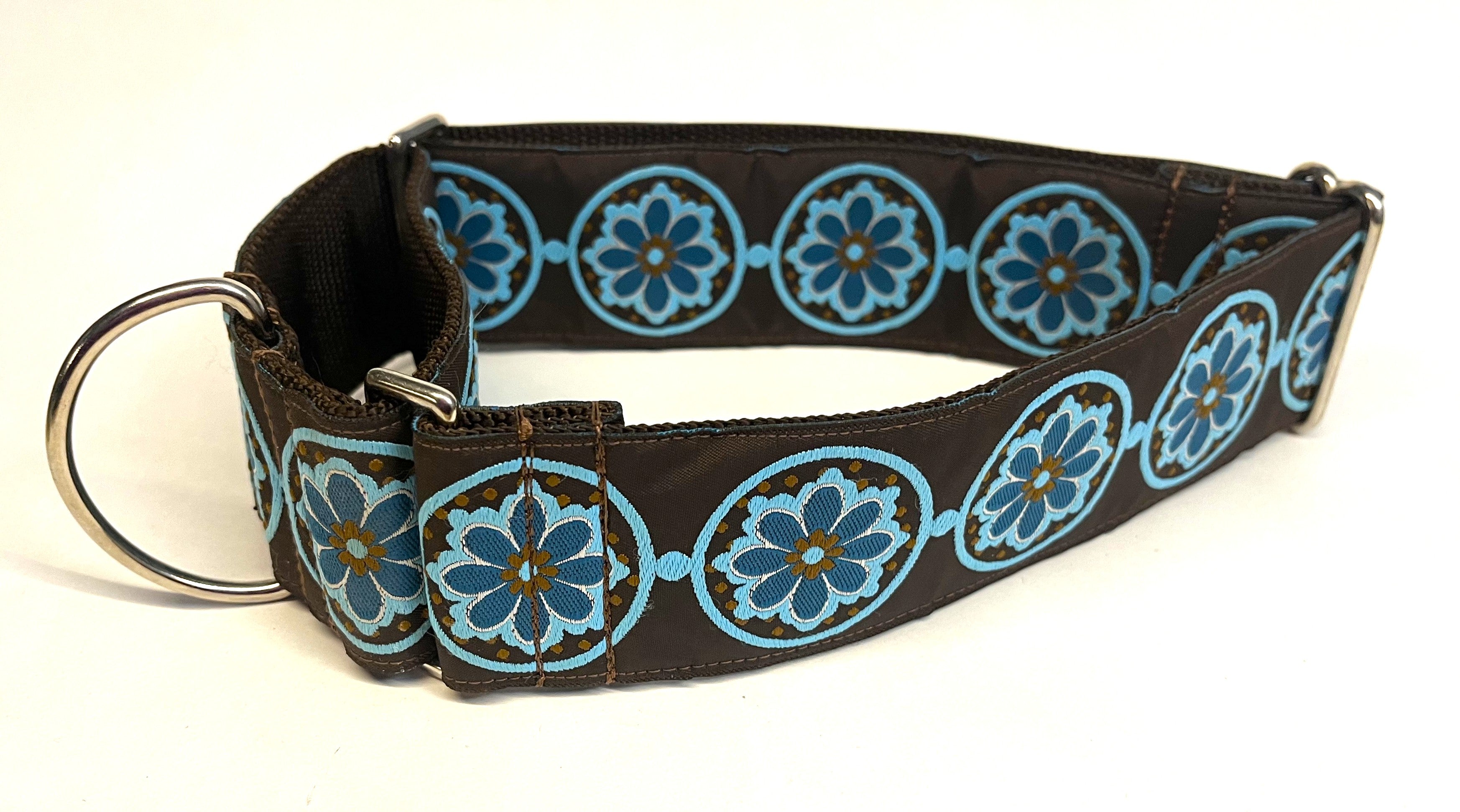 Brown with Blue Medallion Design Martingale Collar 2in