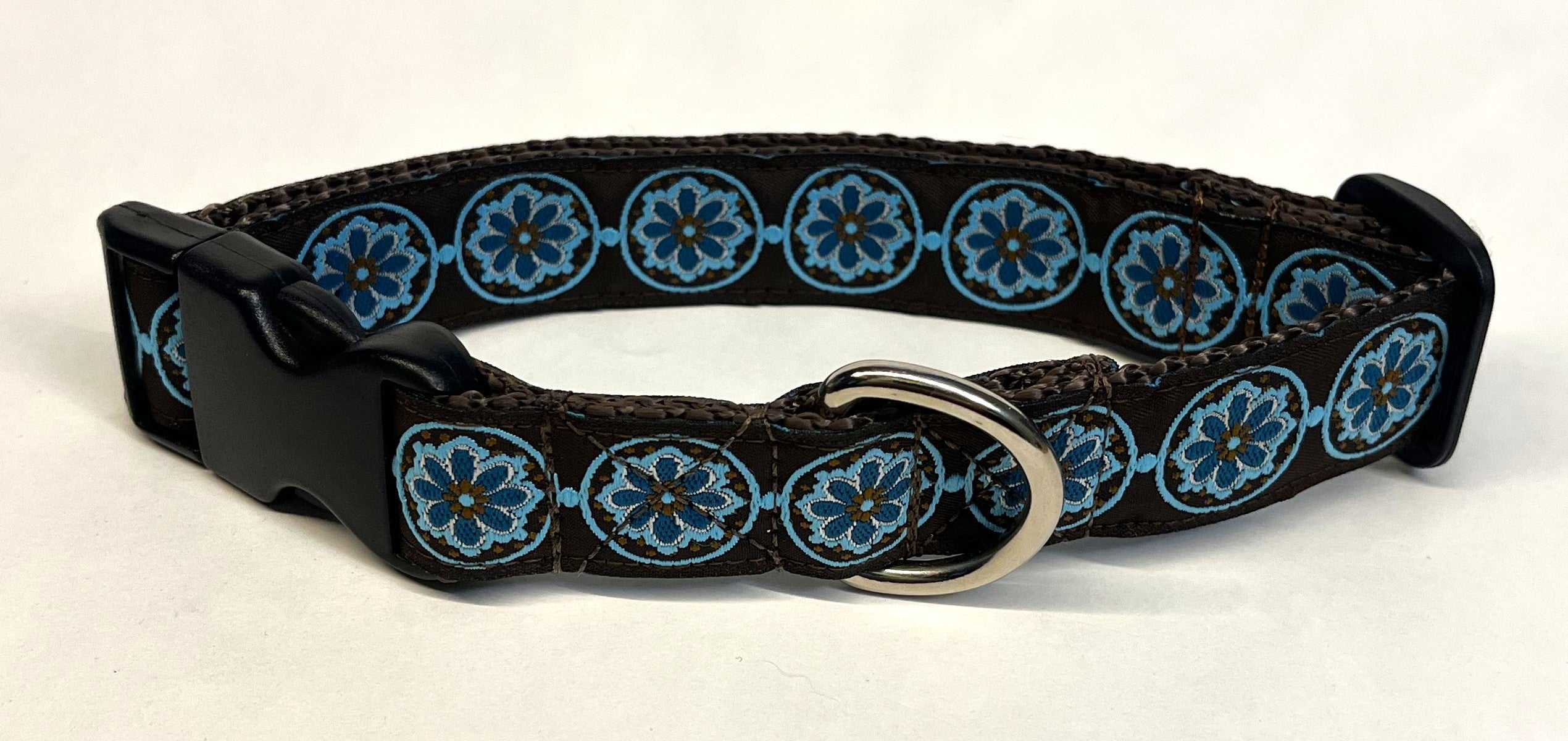 Brown with Blue Medallion Dog Collar 1in