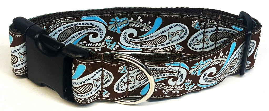 Brown with Blue Paisley Design Dog Collar 1 1/2 in
