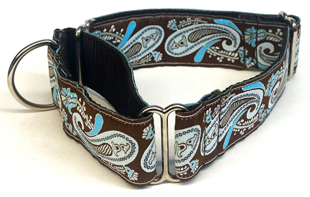 Brown with Blue Paisley Design Martingale Collar 1 1/2 in