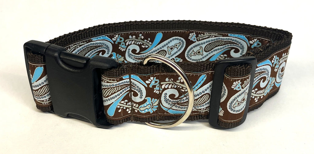 Brown with Blue Paisley Design Dog Collar 2in