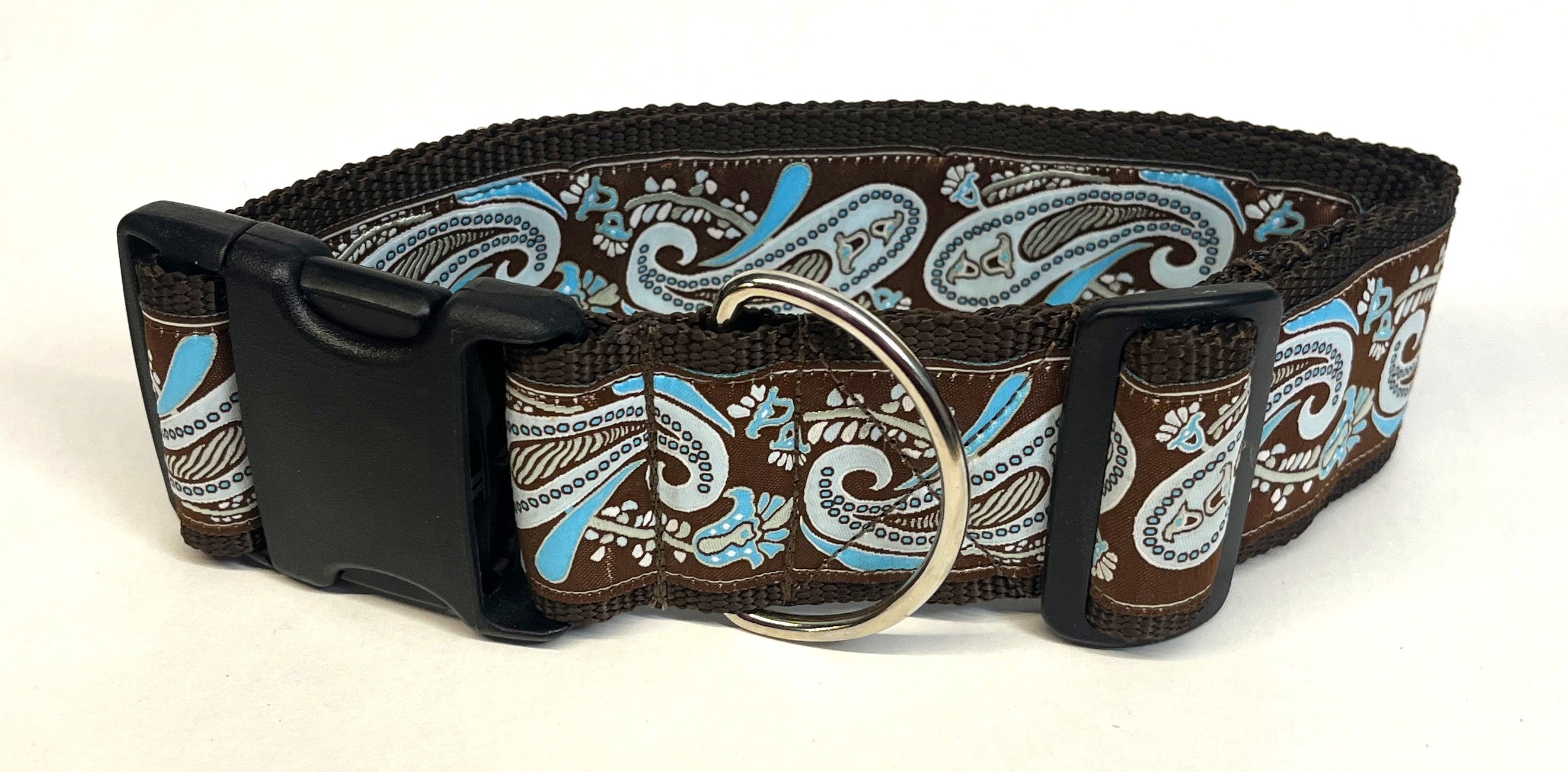 Brown with Blue Paisley Design Dog Collar 2in