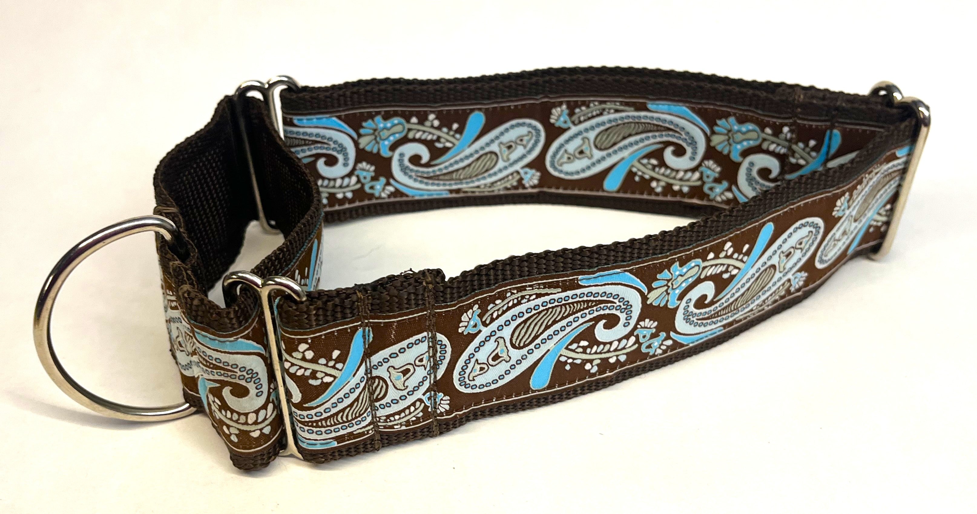 Brown with Blue Paisley Design Martingale Collar 2in