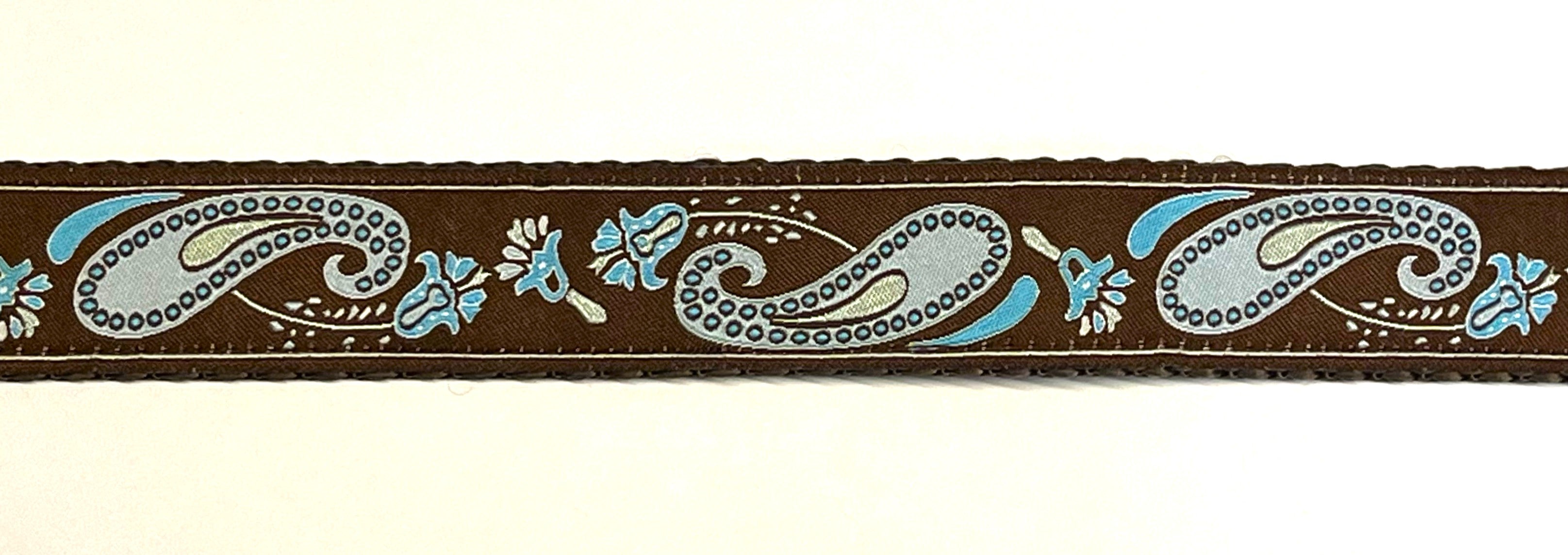 Brown with Blue Paisley Design Chain Martingale Collar 1in