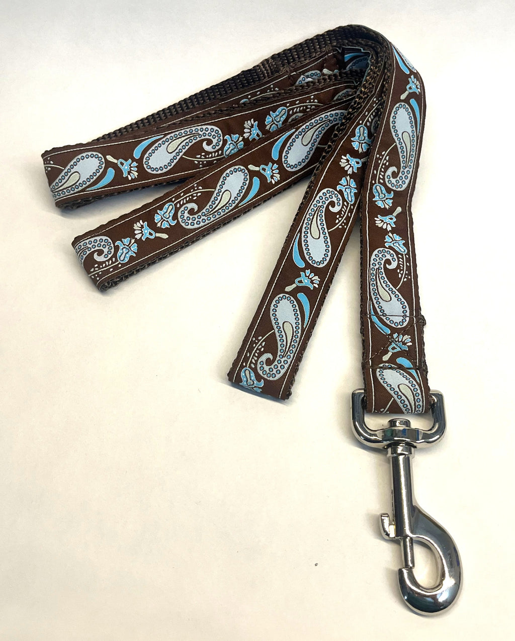 Brown with Blue Paisley Design Dog Leash 1in