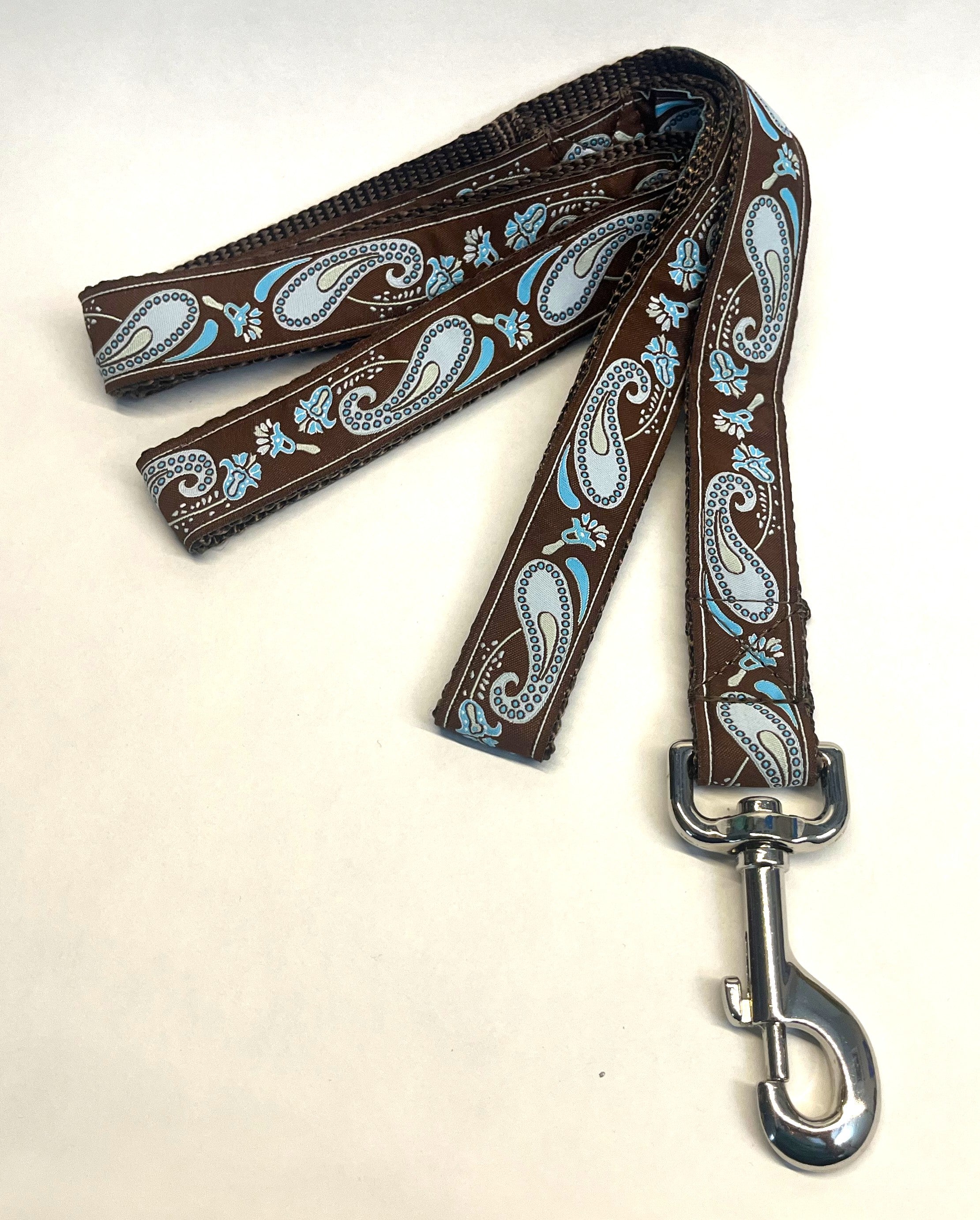 Brown with Blue Paisley Design Dog Leash 1in