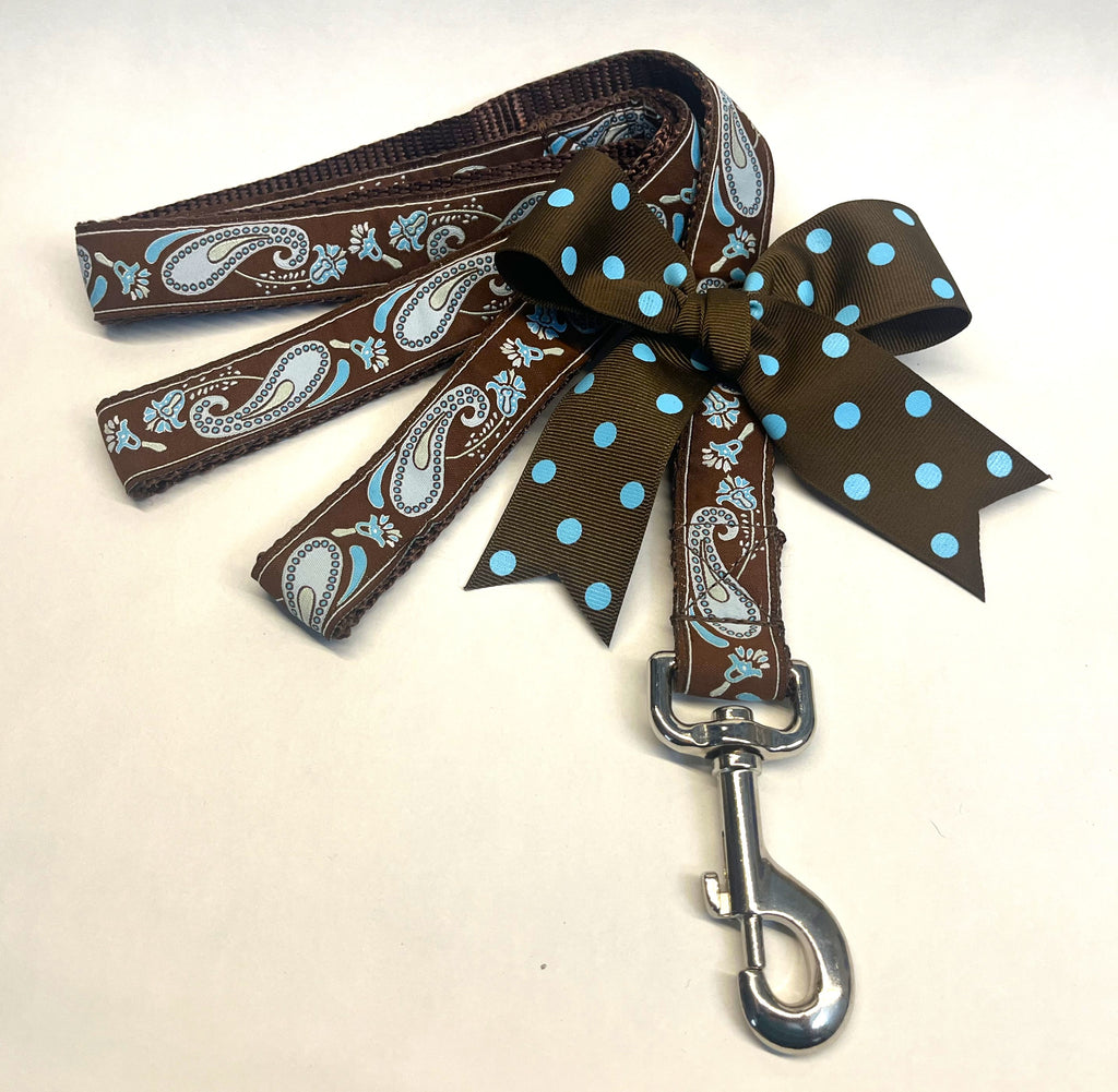 Brown with Blue Paisley Design Dog Leash 1in
