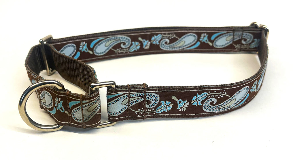 Brown with Blue Paisley Design Martingale Collar 1in