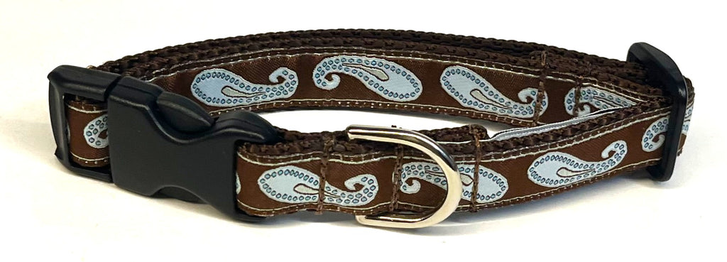 Brown with Blue Paisley Design Dog Collar 3/4