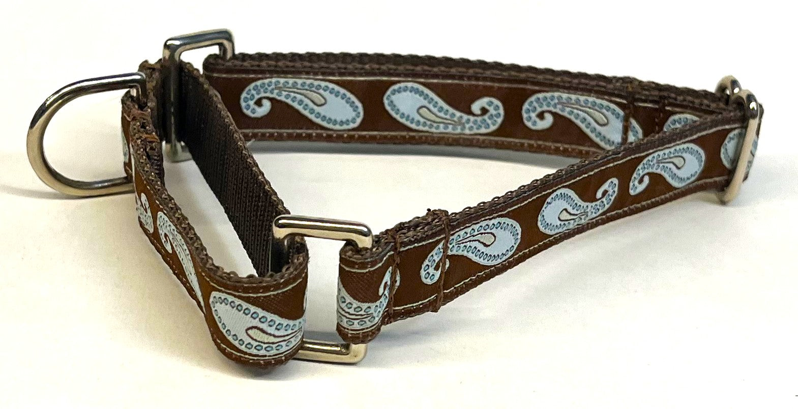 Brown with Blue Paisley Design Martingale Collar 3/4