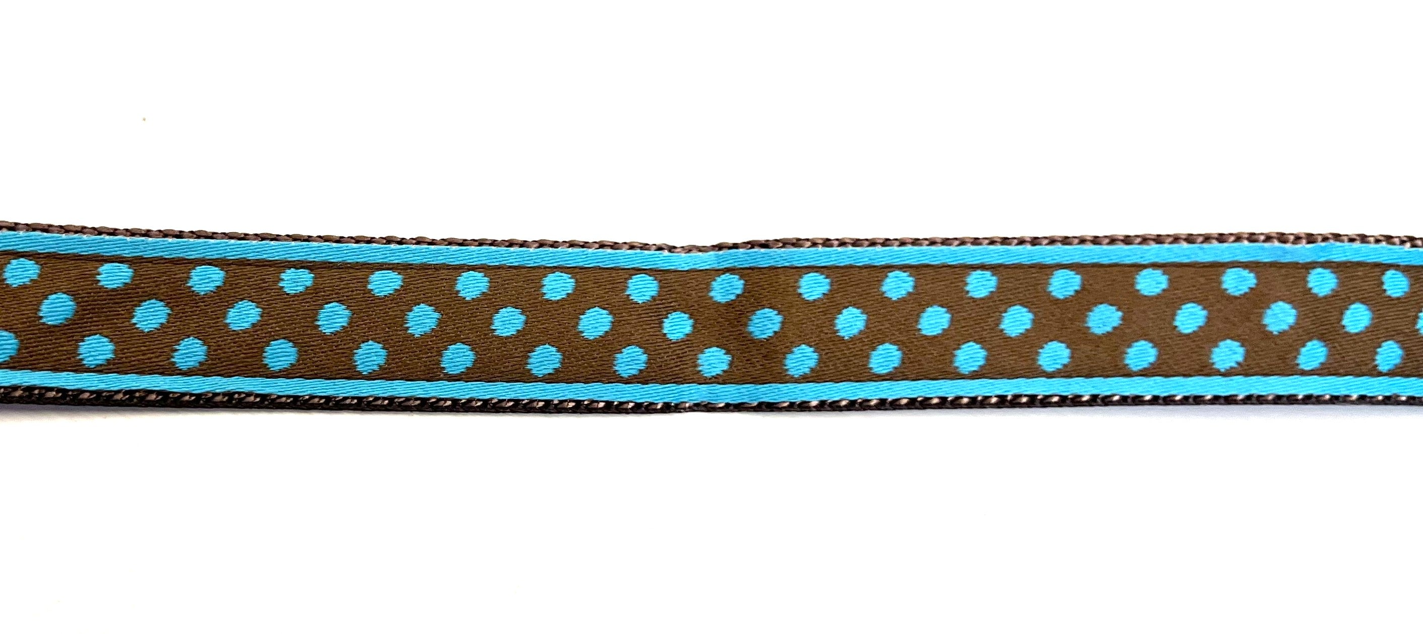 Brown with Blue Polka Dots Dog Collar 3/4