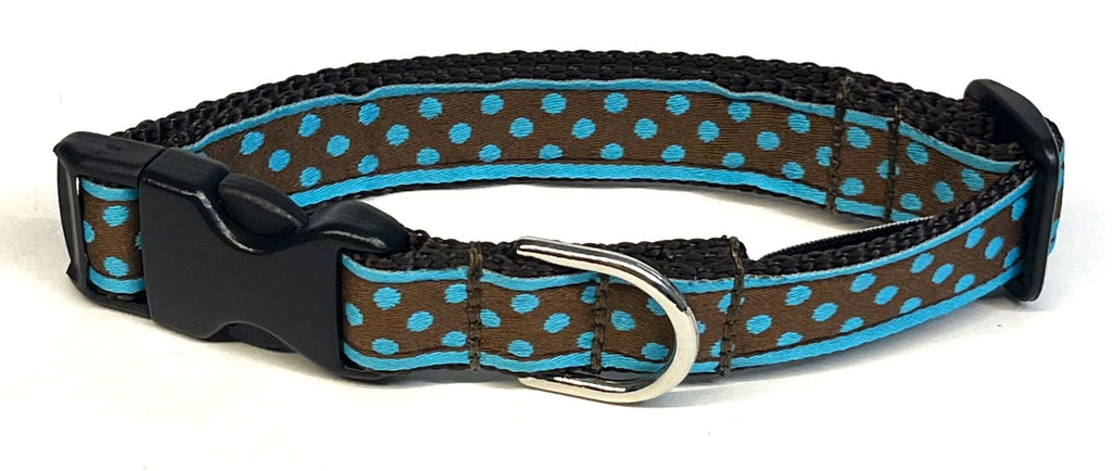 Brown with Blue Polka Dots Dog Collar 3/4