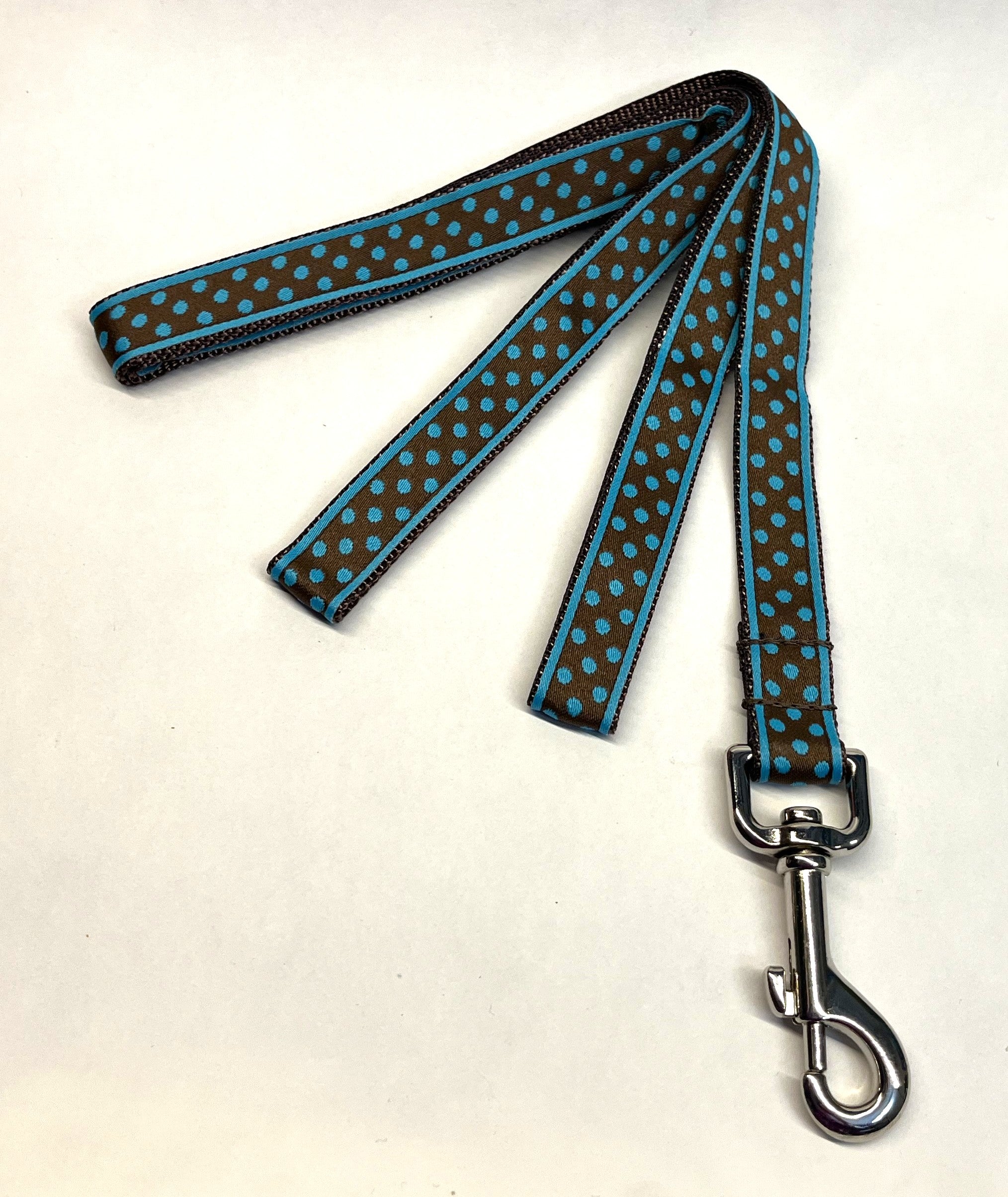 Brown with Blue Polka Dots Dog Leash 3/4