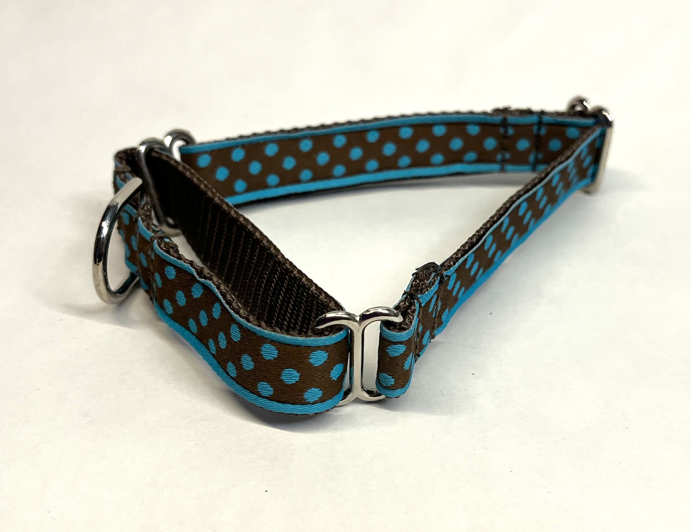 Brown with Blue Polka Dots Martingale Collar 3/4