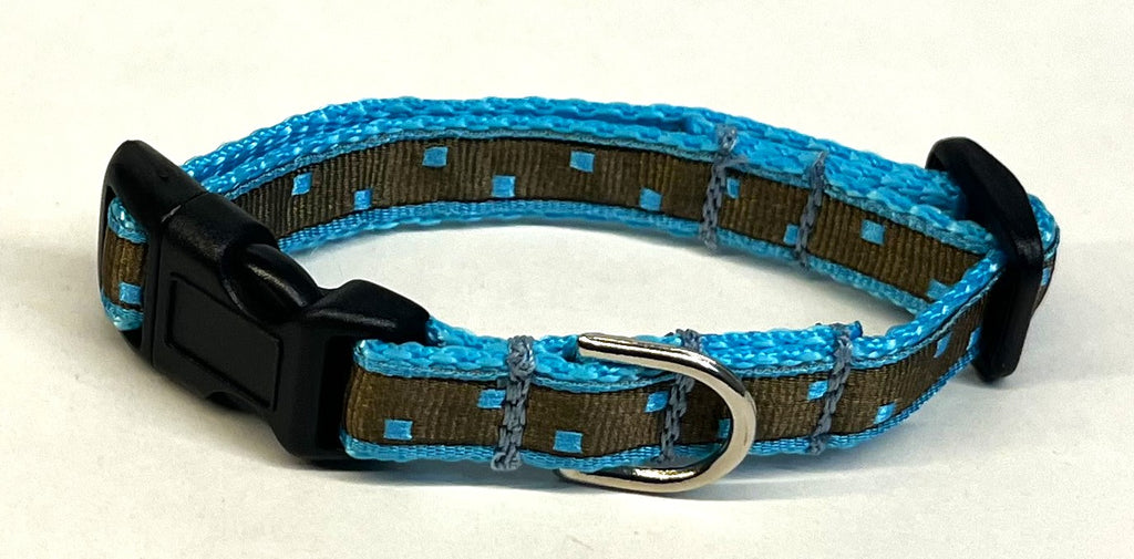 Brown with Blue Square Dots Dog Collar 1/2