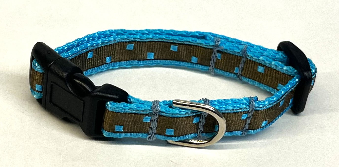 Brown with Blue Square Dots Dog Collar 1/2