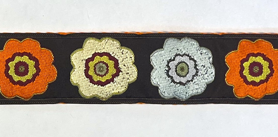 Brown with Blue, Orange, and Green Flowers Martingale Collar 1 1/2 in