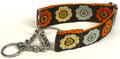 Brown with Blue, Orange, and Green Flowers Chain Martingale Collar 1 1/2 in