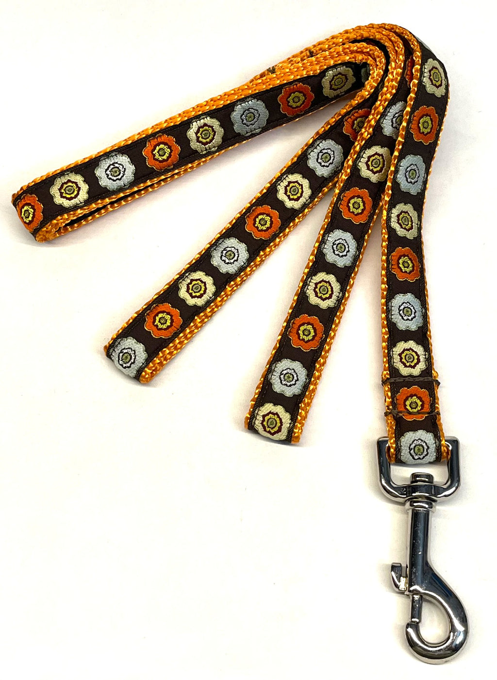 Brown with Blue Orange and Green Flowers Dog Leash 3/4