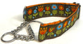 Brown with Blue, Orange, and Red Flowers Chain Martingale Collar 1 1/2 in
