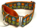 Brown with Blue, Orange, and Red Flowers Martingale Collar 1 1/2 in