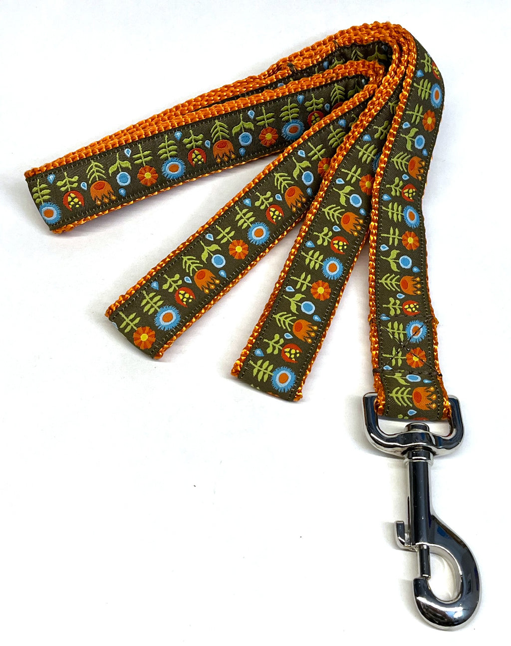 Brown with Blue, Orange, and Red Flowers Dog Leash 1in