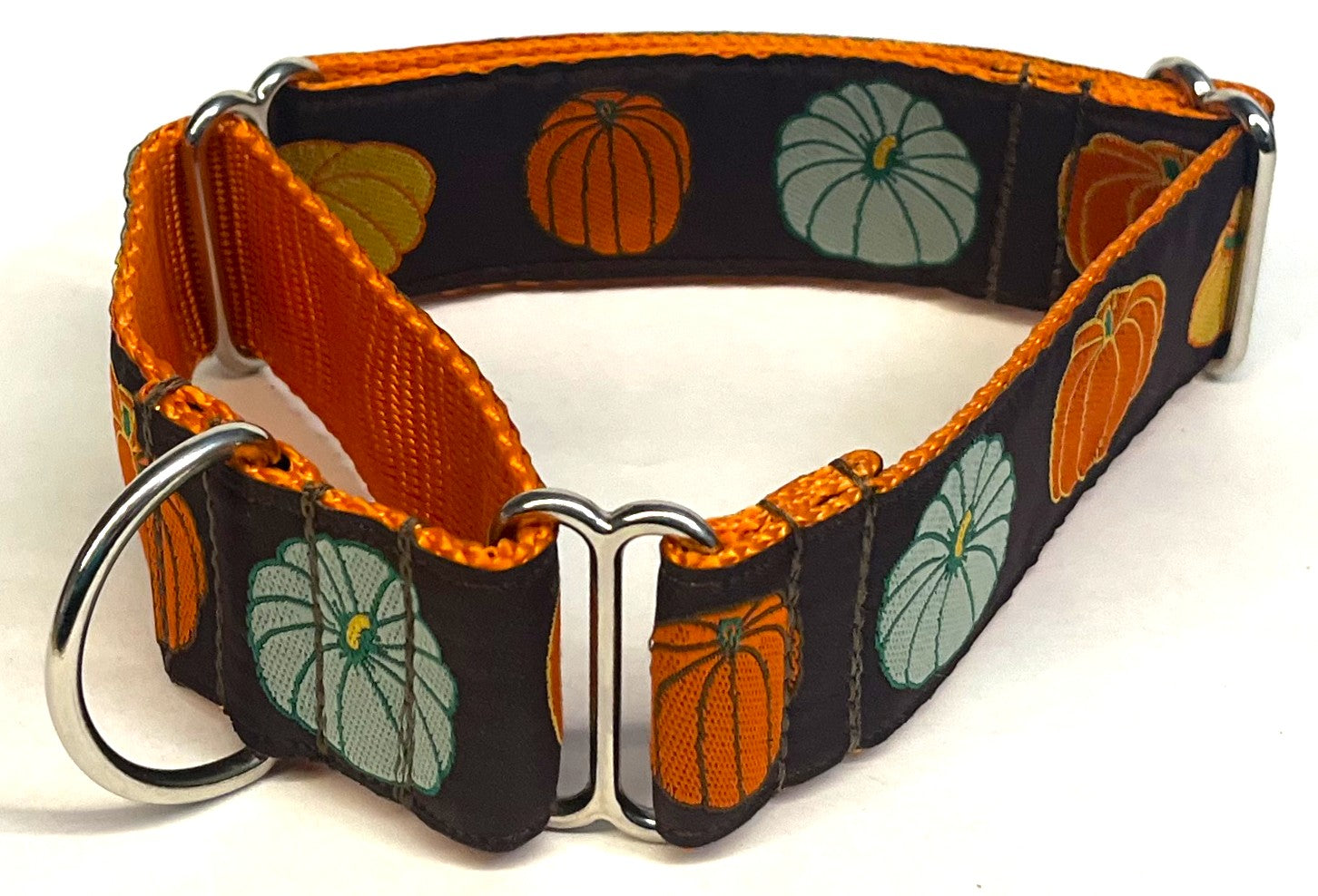 Brown with Blue, Orange, and Yellow Pumpkins Martingale Collar 1 1/2 in