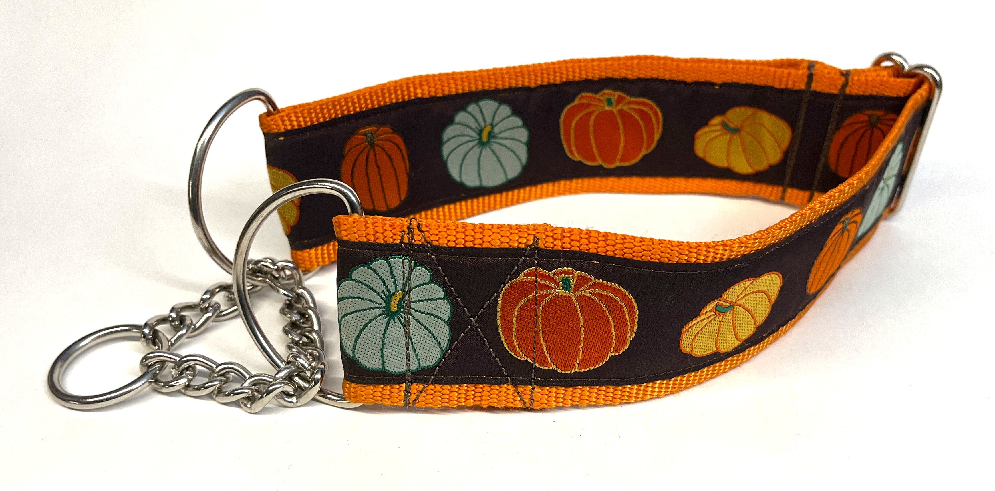 Fall Pumpkin Print Chain Martingale Collar 2in