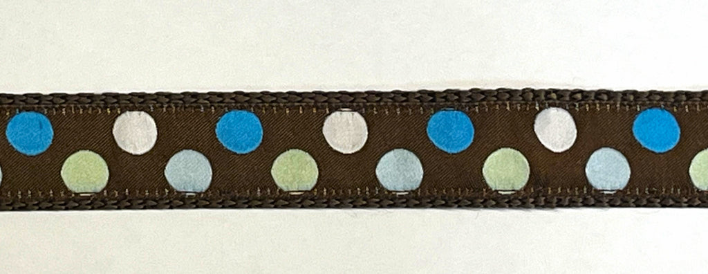 Brown with Blue, White and Light Green Dots Dog Leash 1in