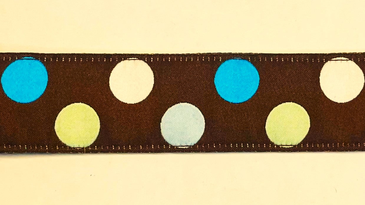 Brown with Blue, White, and Light Green Dots Chain Martingale Collar 1 1/2 in