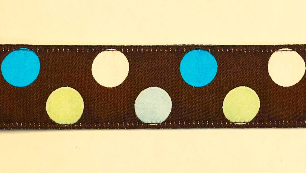Brown with Blue, White, and Light Green Dots Martingale Collar 1 1/2 in