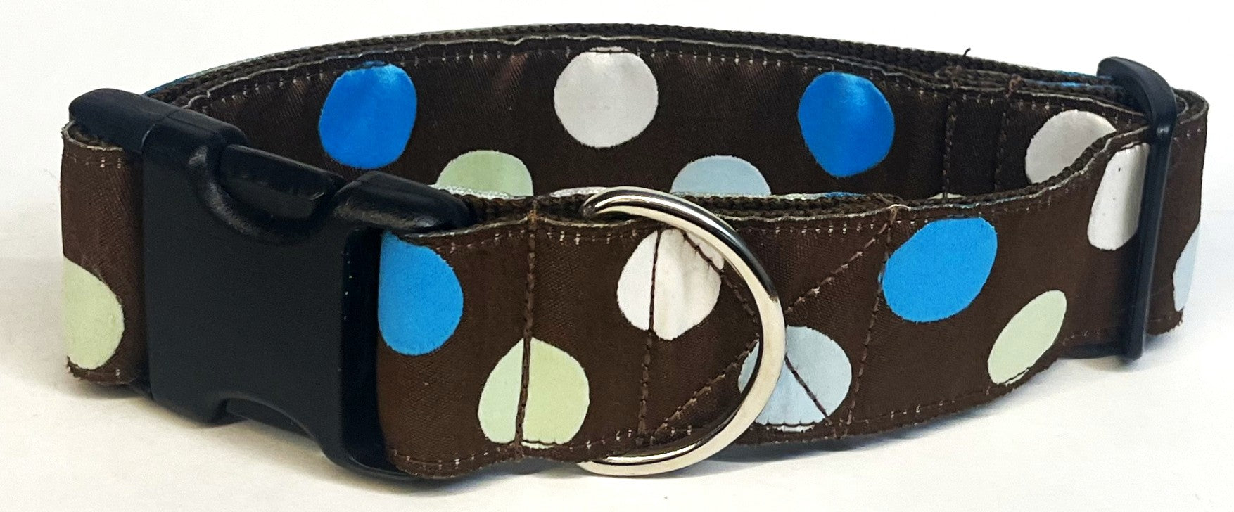 Brown with Blue, White, and Light Green Dots Dog Collar 1 1/2 in