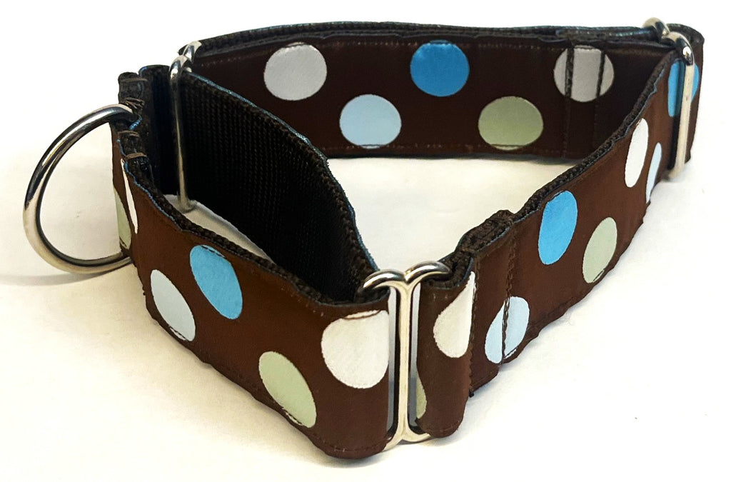 Brown with Blue, White, and Light Green Dots Martingale Collar 1 1/2 in