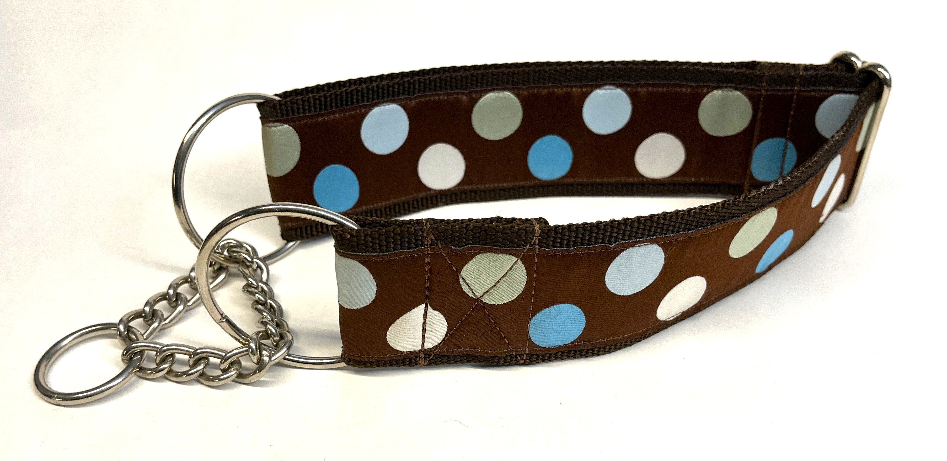 Brown with Blue, White, and Light Green Dots Chain Martingale Collar 2in