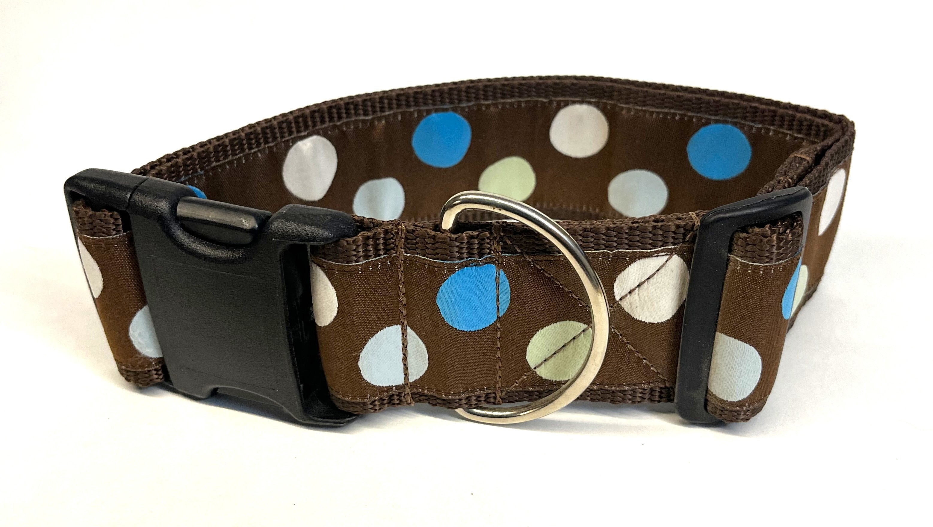Brown with Blue, White, and Light Green Dots Dog Collar 2in