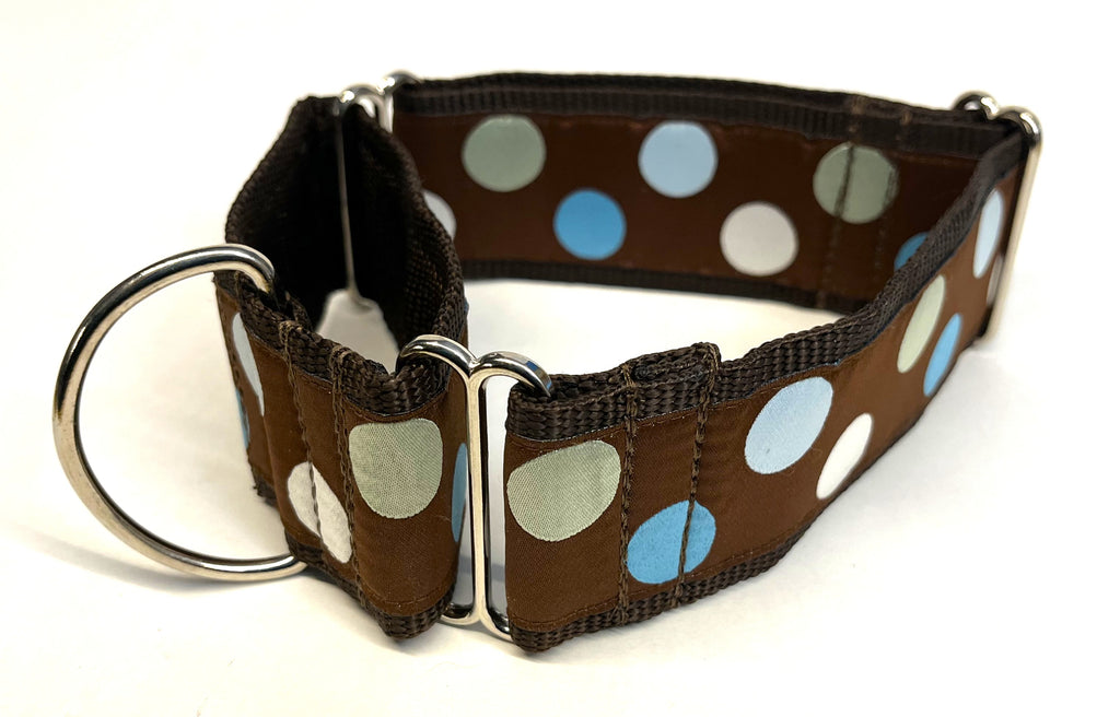 Brown with Blue, White, and Light Green Dots Martingale Collar 2in