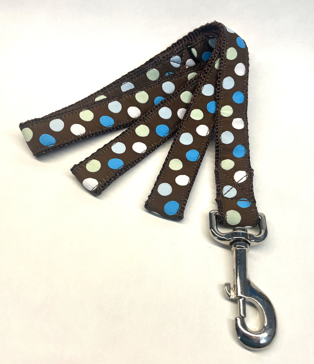 Brown with Blue, White and Light Green Dots Dog Leash 1in