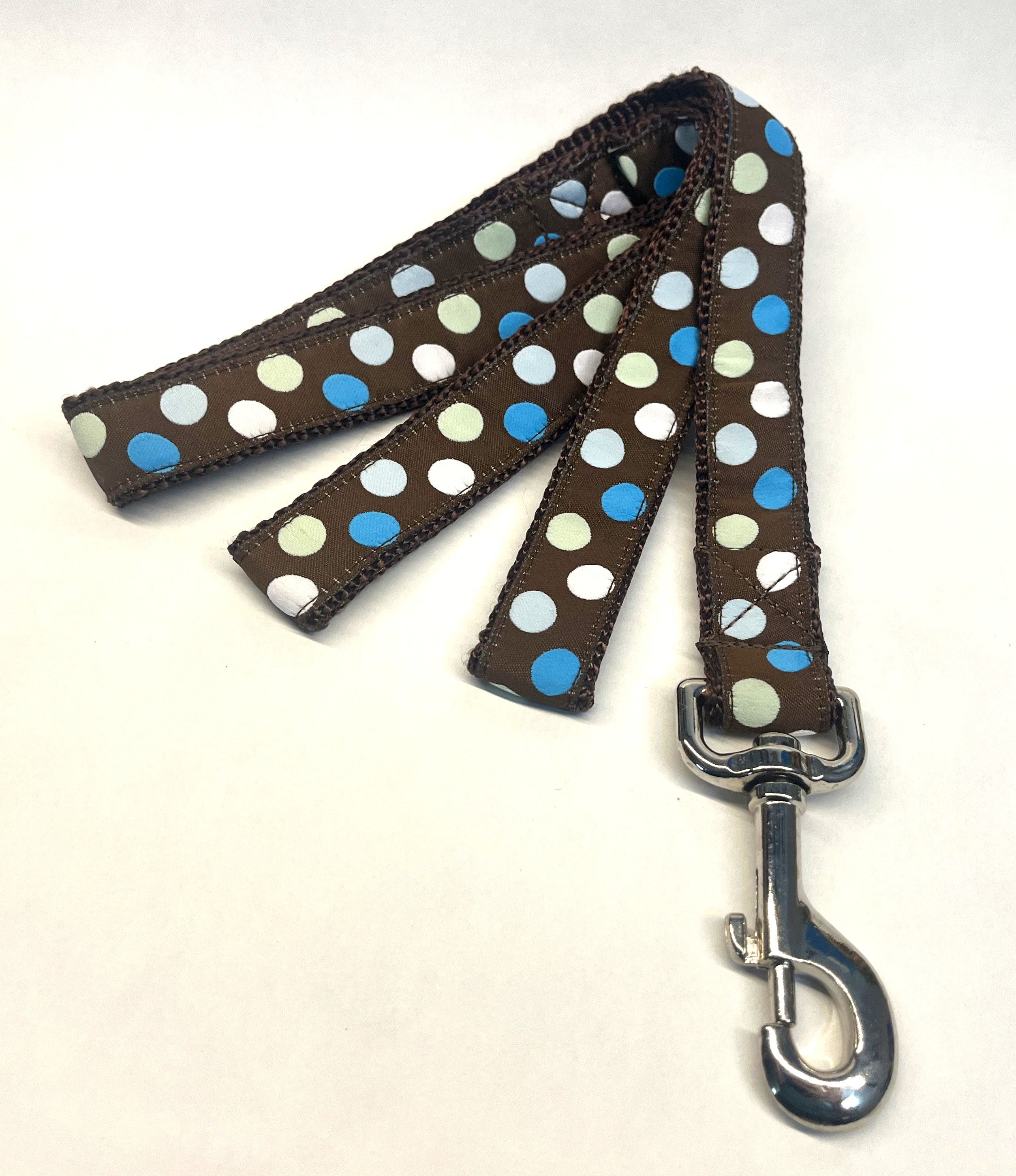 Brown with Blue, White and Light Green Dots Dog Leash 1in