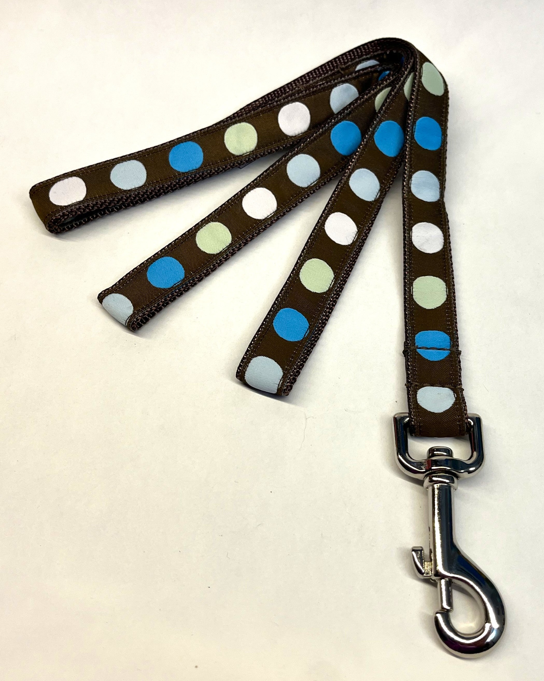 Brown with Blue White and Light Green Dots Dog Leash 3/4