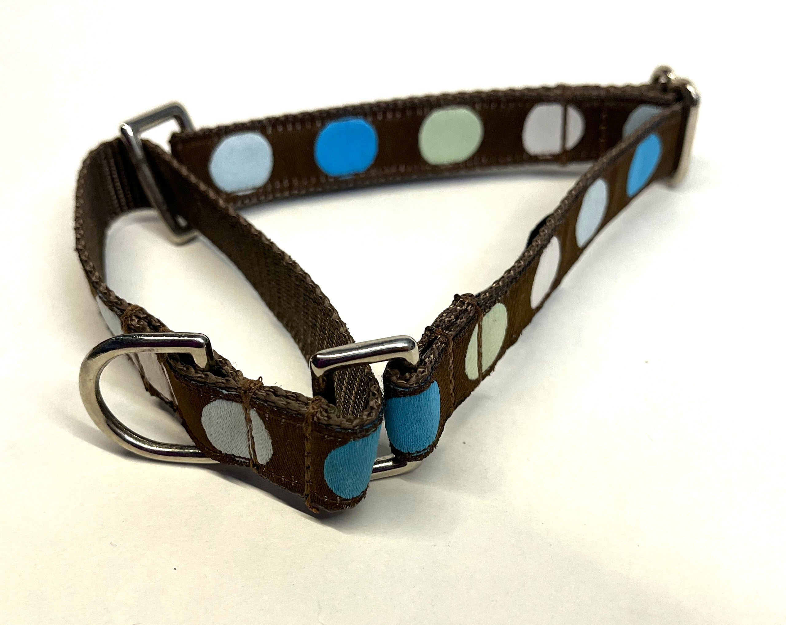 Brown with Blue White and Light Green Dots Martingale Collar 3/4