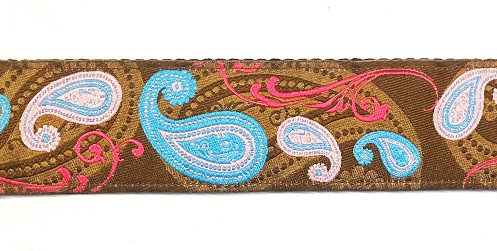 Brown with Blue and Pink Paisley Chain Martingale Collar 1 1/2 in