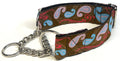 Brown with Blue and Pink Paisley Chain Martingale Collar 1 1/2 in