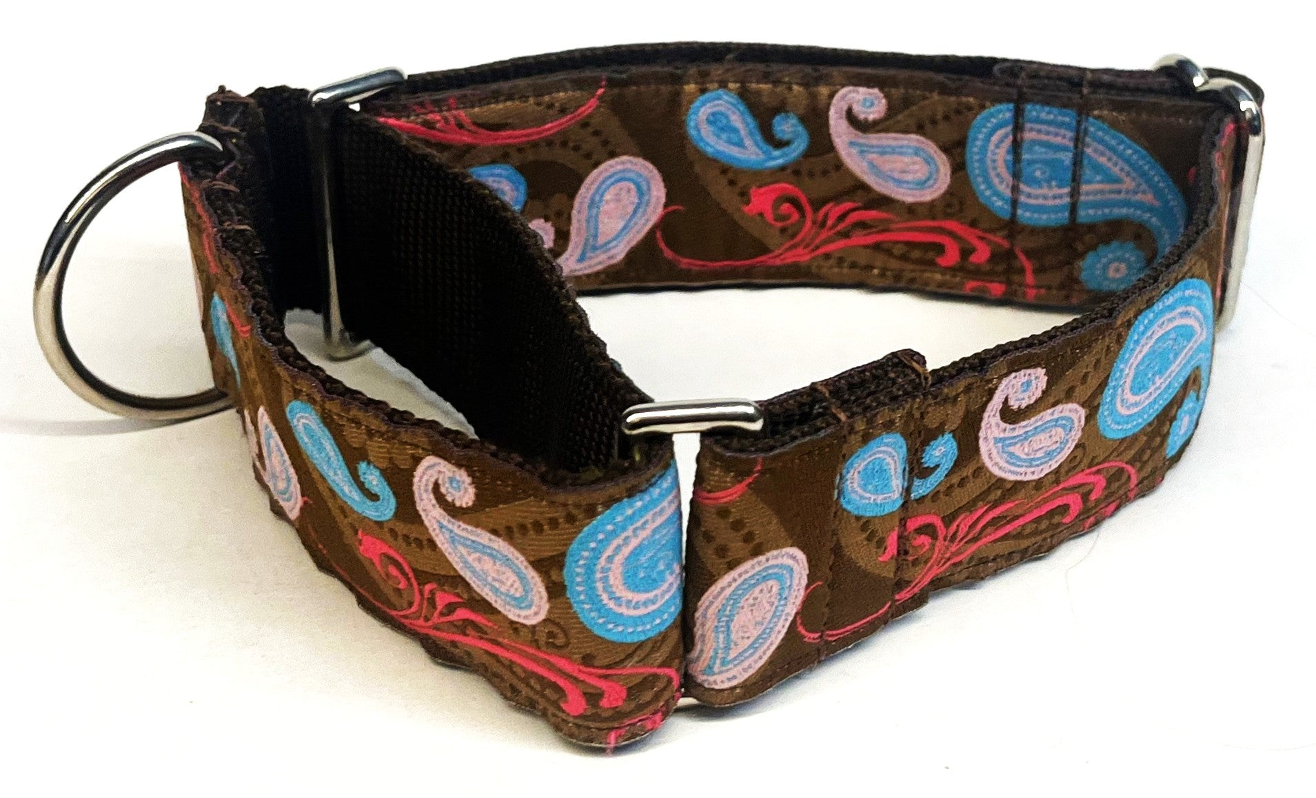 Brown with Blue and Pink Paisley Martingale Collar 1 1/2 in