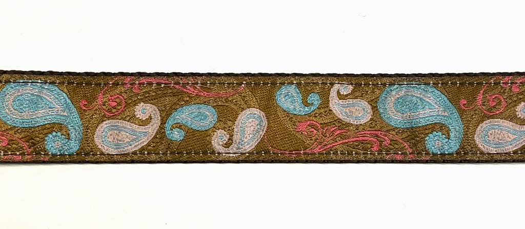 Brown with Blue and Pink Paisley Design Chain Martingale Collar 1in
