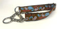 Brown with Blue and Pink Paisley Design Chain Martingale Collar 1in