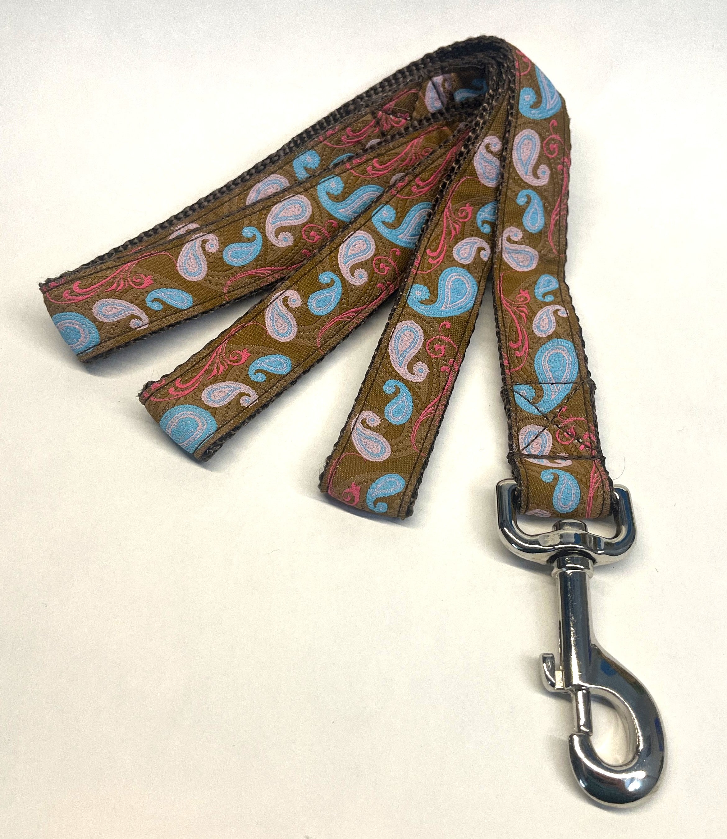 Brown with Blue and Pink Paisley Design Dog Leash 1in