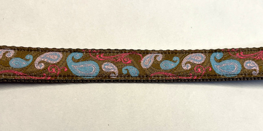 Brown with Blue and Pink Paisley Design Chain Martingale Collar 3/4