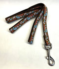 Brown with Blue and Pink Paisley Design Dog Leash 3/4