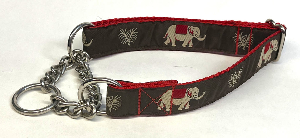 Brown with Elephants Chain Martingale Collar 1in